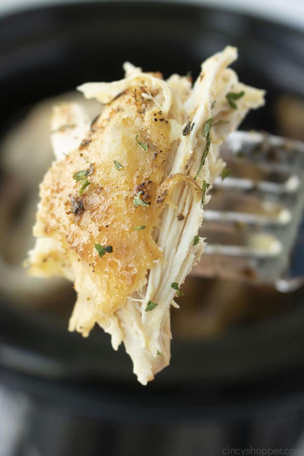 Rotisserie Chicken on a fork closeup