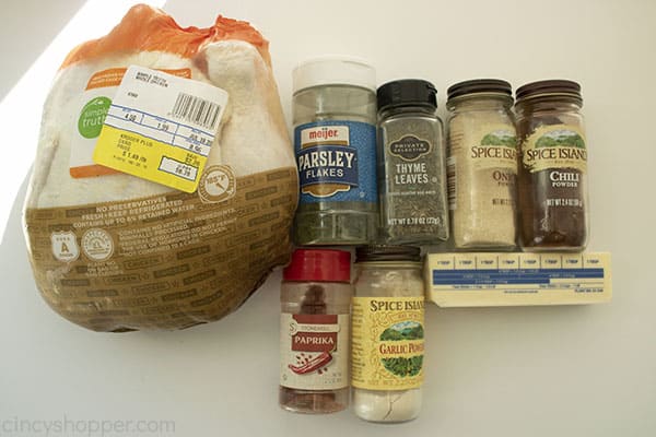 Ingredients to make a Slow Cooked Rotisserie Chicken