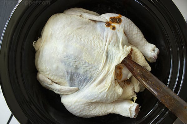 Baster inserted under the skin of chicken 