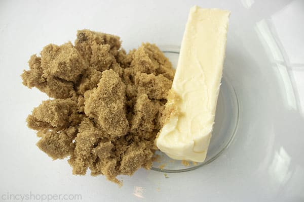 Brown sugar and butter in a clear bowl
