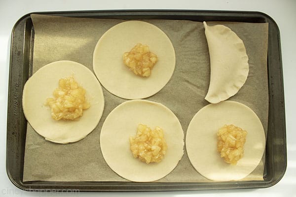 Apple filling on Dough on parchment lined pan