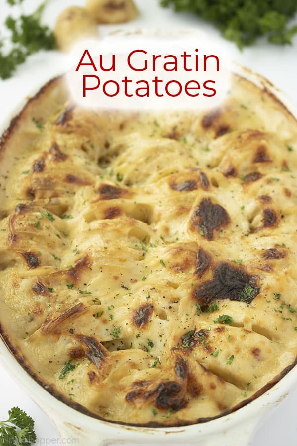 Text on image Au Gratin Potatoes.