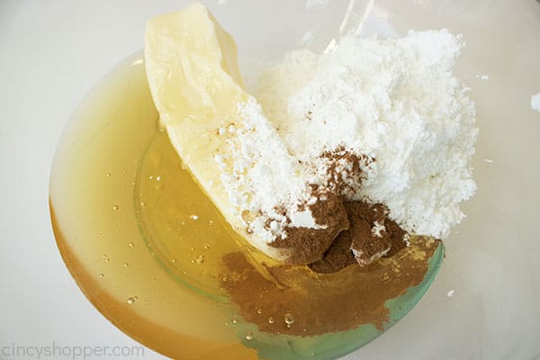 All ingredients in a clear bowl with a white background