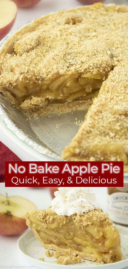 Long Pin collage red banner text No Bake Apple Pie Quick, Easy, & Delicious