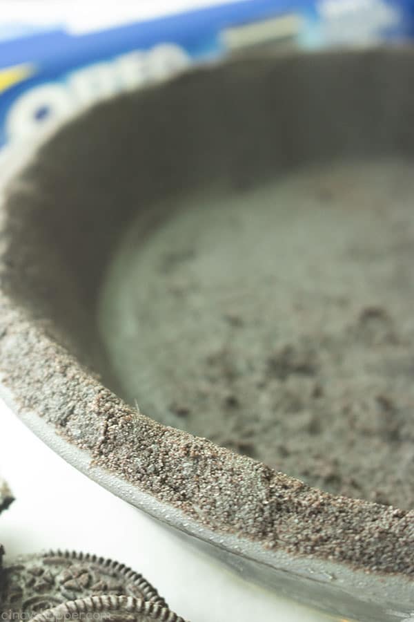 Closeup of chocolate pie crust