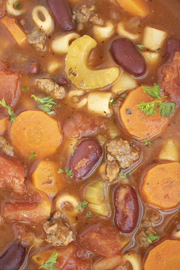 Closeup of Pasta Fagioli soup