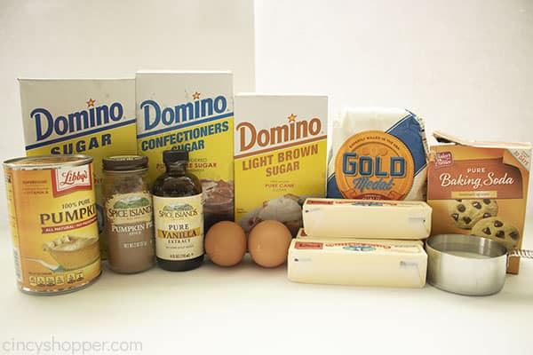 Ingredients to make Pumpkin Cookies with brown butter frosting