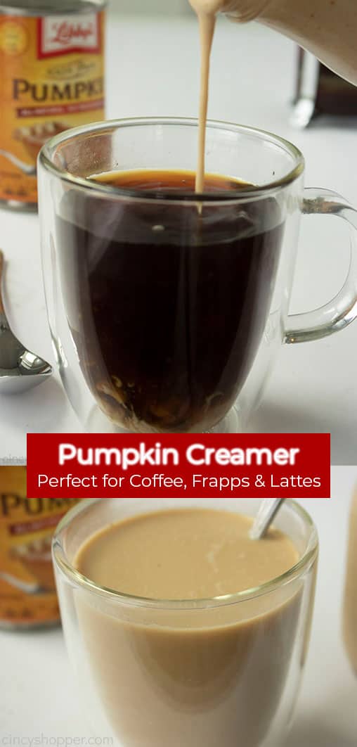 Long Pin collage with banner Pumpkin Creamer -Perfect for Coffee, Frapps & Lattes