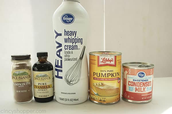 Ingredients for Pumpkin Ice Cream on a white background