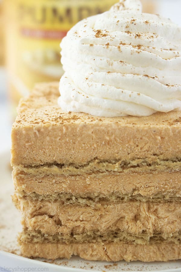 Close up image of No Bake Pumpkin Icebox Cake