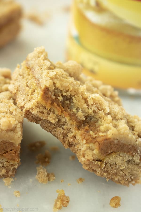 Pumpkin Bar with bite and streusel crumbs