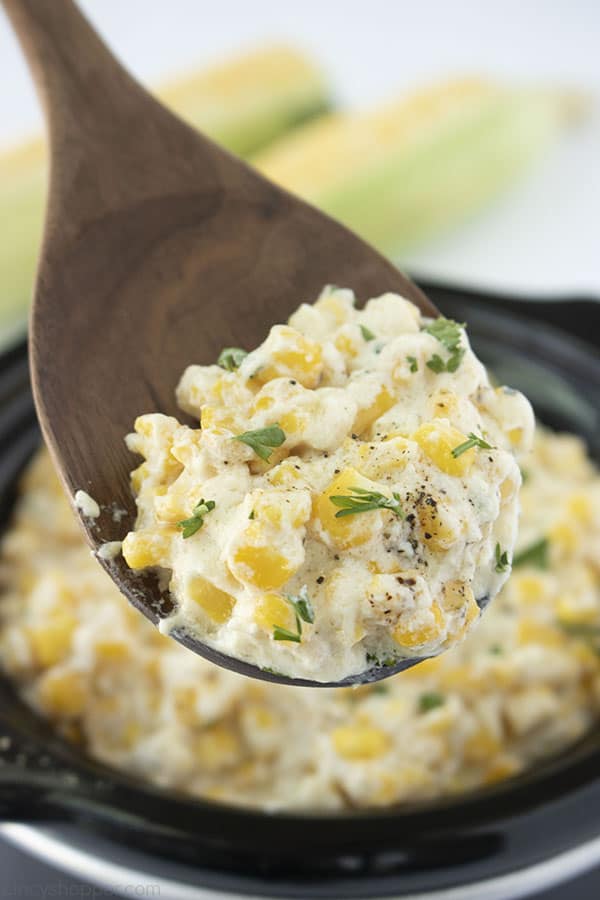 Cream Style Corn on a spoon