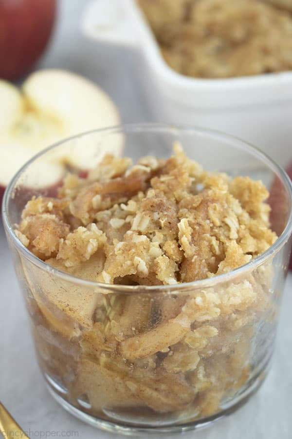 Air Fryer Apple Crisp in a clear dish