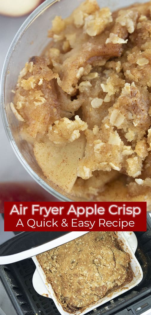 Long Pin with red text banner Air Fryer Apple Crisp A Quick & Easy Recipe