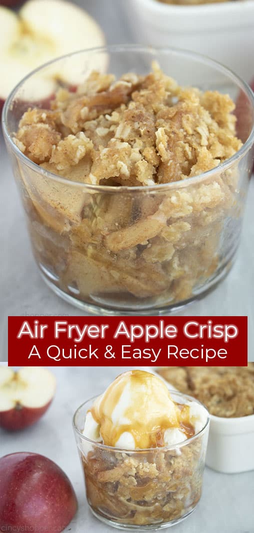 Long Pin with red text banner Air Fryer Apple Crisp A Quick & Easy Recipe