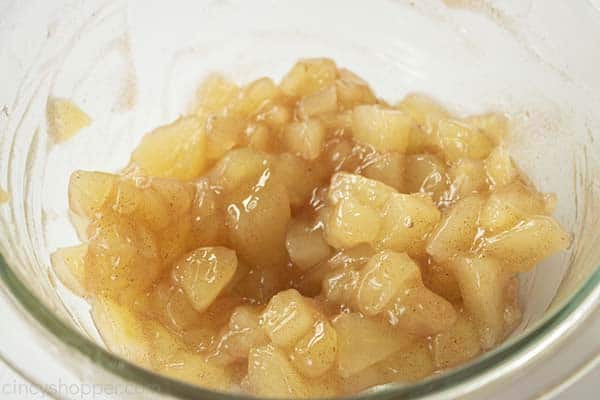 Diced apple filling in a bowl