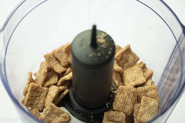 Cinnamon Toast Crunch Cereal in a food processor