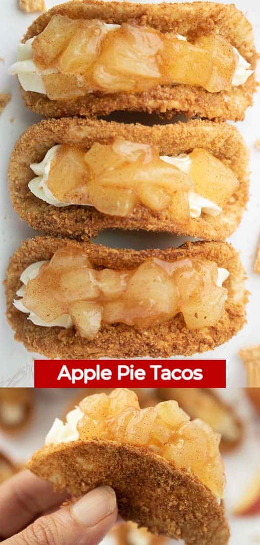 Long pin collage with text banner Apple Pie Tacos