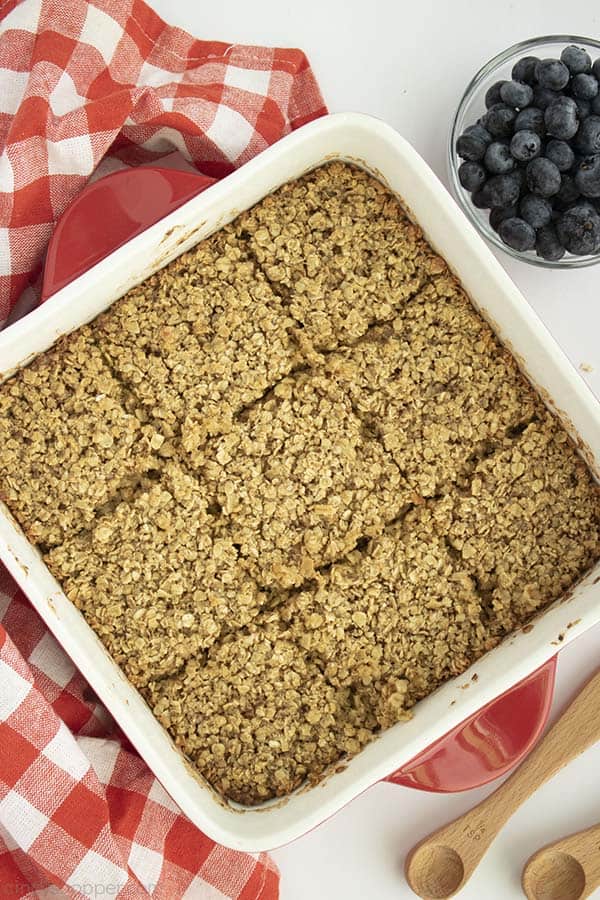 Baked Oatmeal in a casserole dish cut