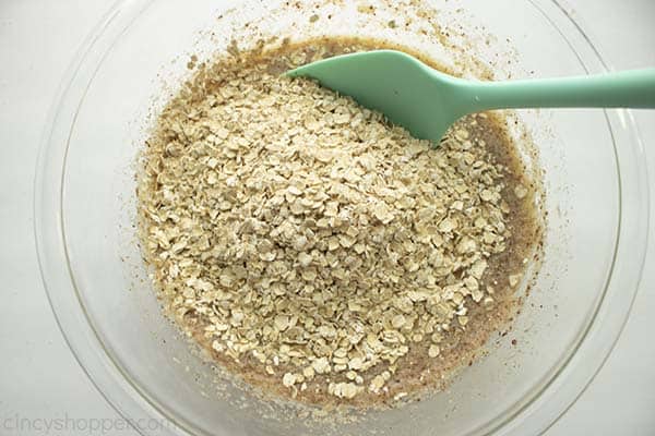 Oats added to egg mixture