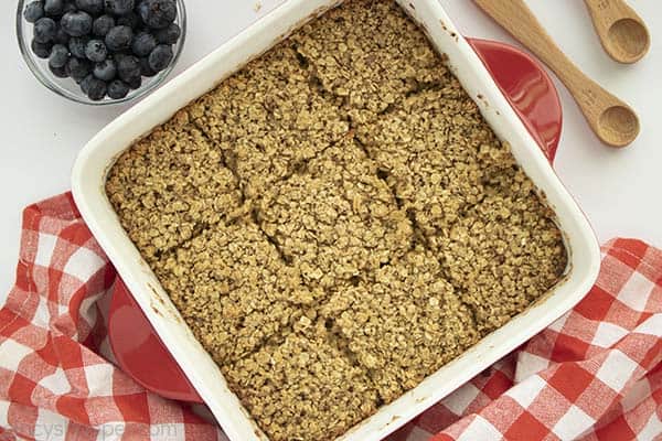 Amish Baked Oatmeal in a white dish