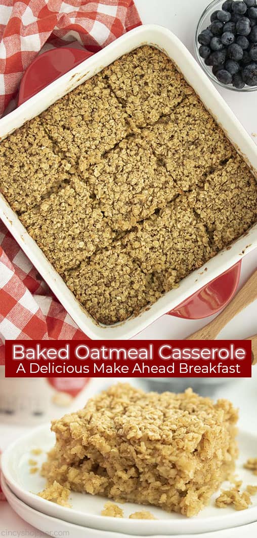 Long pin collage with red banner text Baked Oatmeal A Delicious Make Ahead Breakfast
