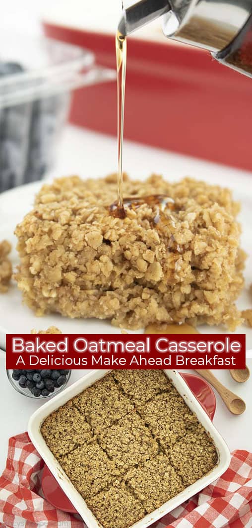 Long pin collage with red banner text Baked Oatmeal A Delicious Make Ahead Breakfast