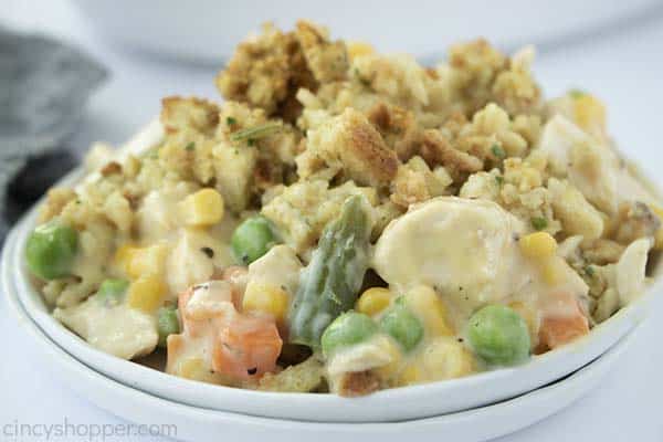 Plate of chicken and stuffing casserole