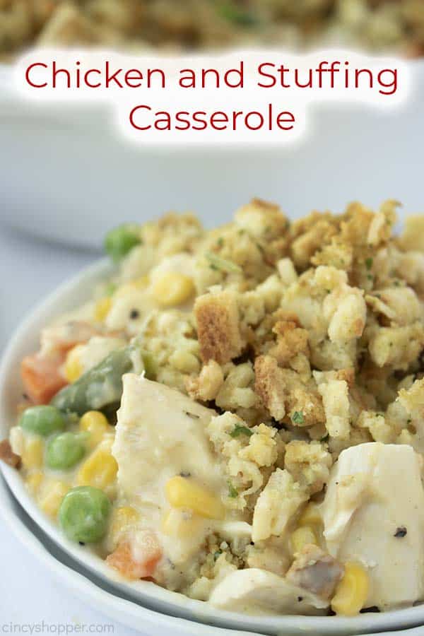 Text on image Chicken and Stuffing Casserole