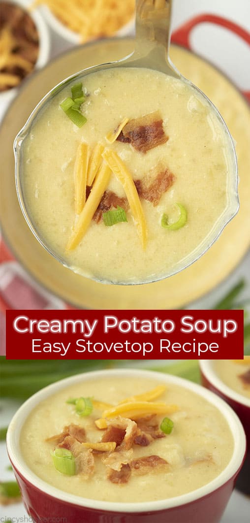 Long pin collage with banner text Creamy Potato Soup Easy Stovetop Recipe