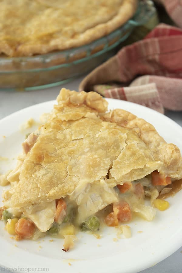 Easy Chicken Pot Pie slice on a white plate.