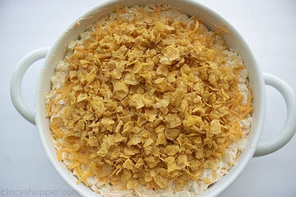 Cornflake topping added to potatoes