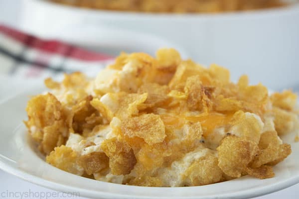 Plate with cornflake cheesy potatoes