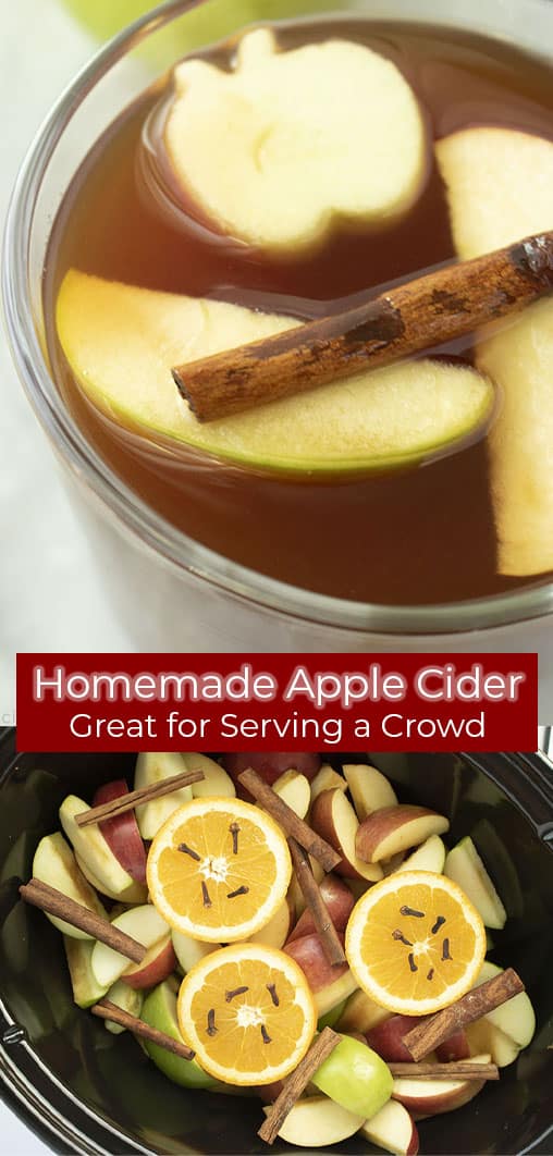 Long Pin collage with text Homemade Apple Cider Great for serving a Crowd