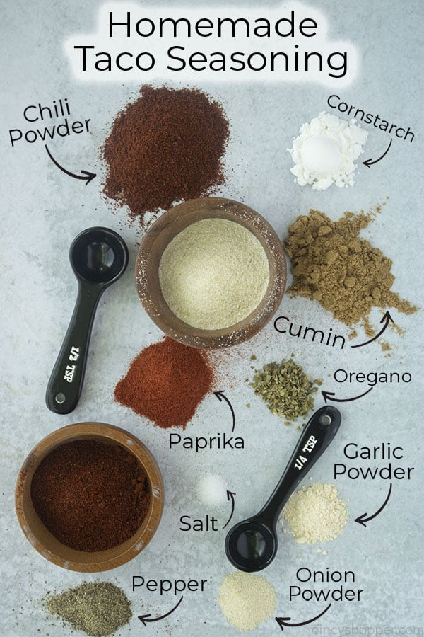 Text on image for ingredients Homemade Taco Seasoning