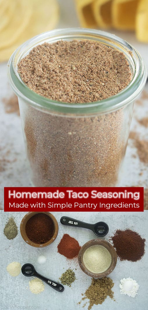 Long pin collage with re banner Homemade Taco Seasoning Made with Simple Pantry Ingredients
