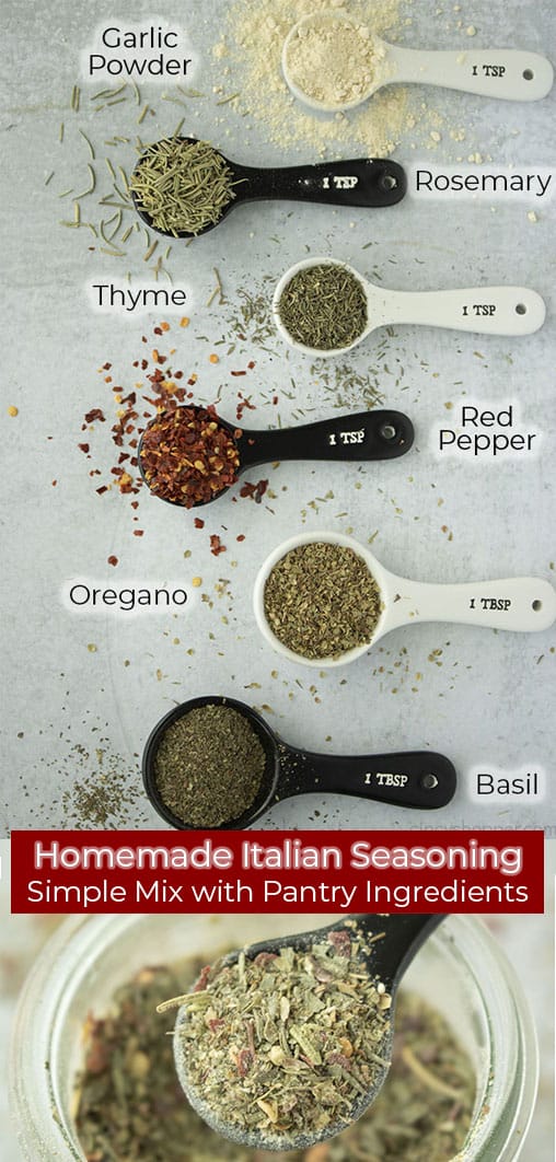 Long pin collage with red banner text Homemade Italian Seasoning Simple Mix with Pantry Ingredients