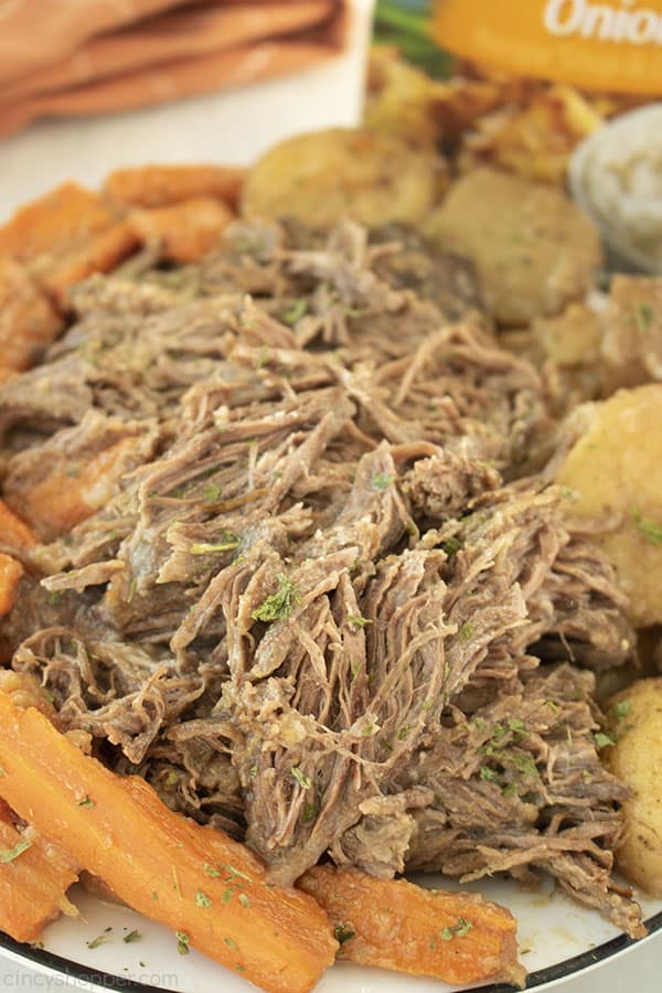 Lipton Pot Roast with potatoes and carrots on a plate