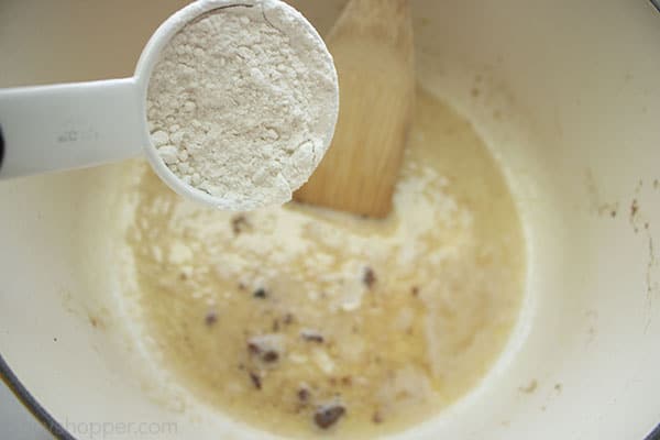 Flour added to grease drippings for roux