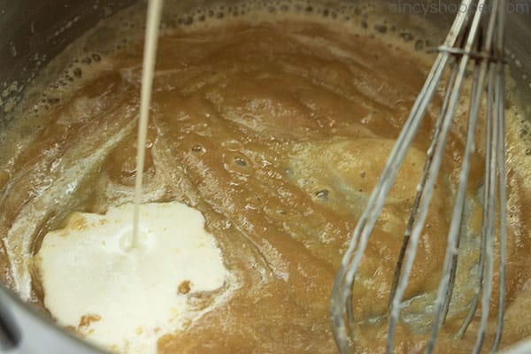 Heavy whipping cream added to browned butter