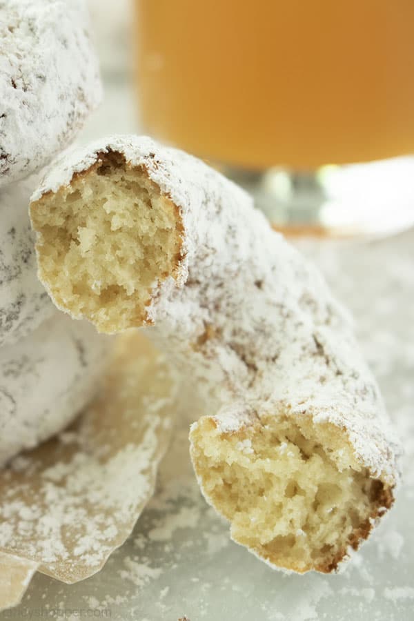 Powdered Sugar Donut broke in half