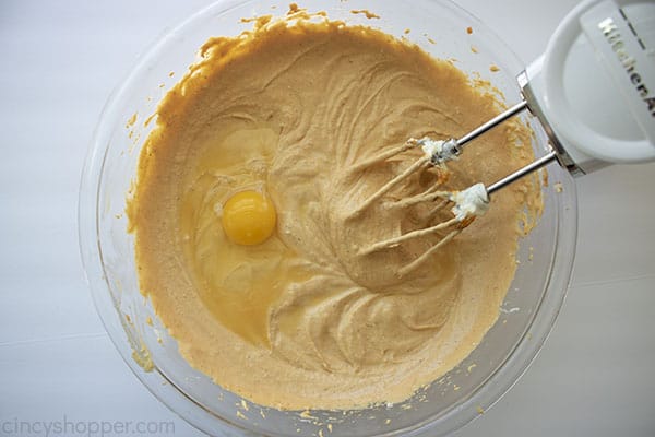 One egg added to pumpkin cream cheese mixture