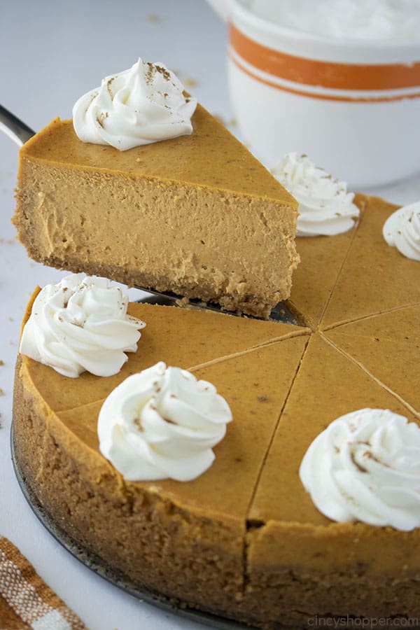 Pumpkin Spice Cheesecake on a pie server