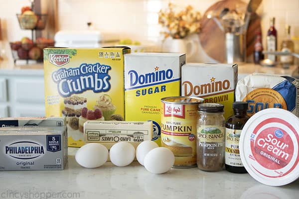 Ingredients for baked cheesecake pumpkin flavored