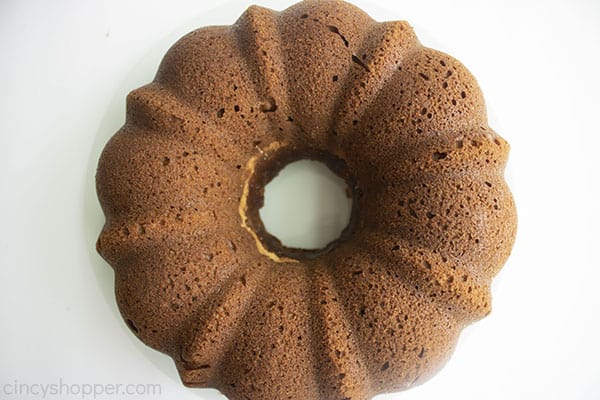 Baked Pumpkin bundt cake on a white board