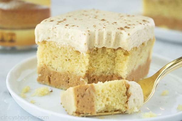 Piece of Pumpkin layered cake with a fork