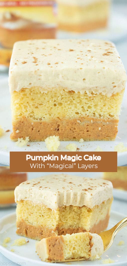 Long pin collage with banner Pumpkin Magic Cake with 