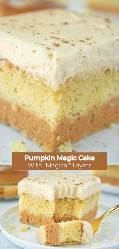 Long pin collage with banner Pumpkin Magic Cake with 