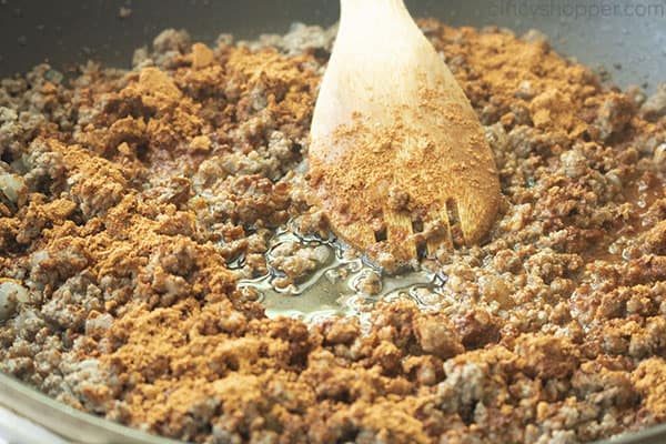 Taco seasoning added to ground beef