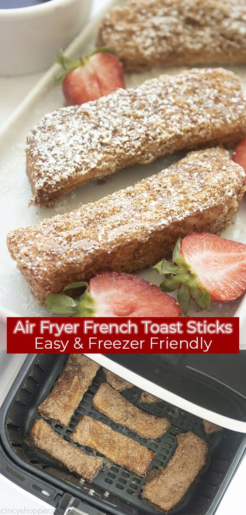 Long pin collage banner text Air Fryer French Toast Sticks Easy & Freezer Friendly